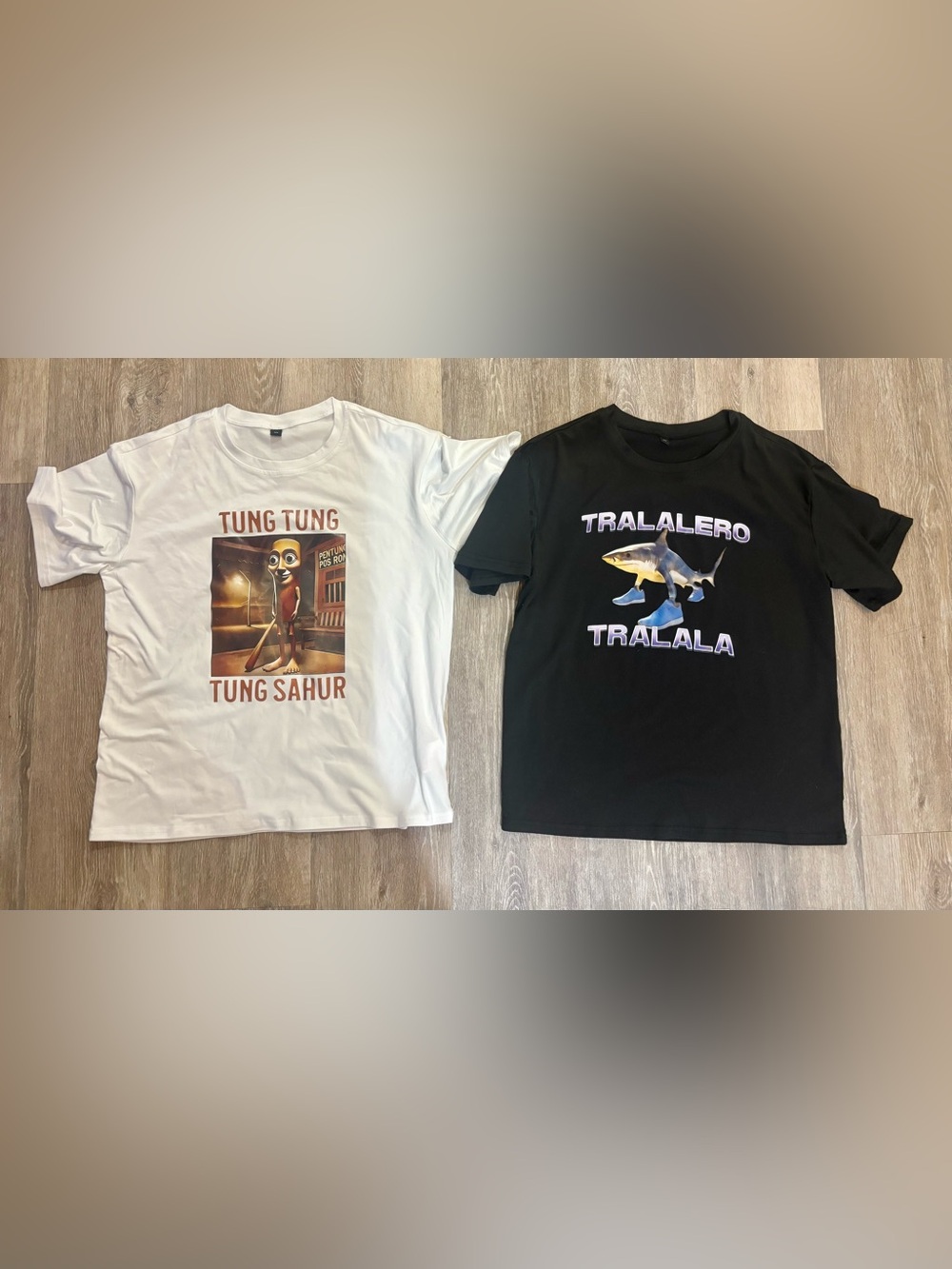 2 Roblox Kids Graphic Tees - Shark Tralalero Tralala and Tung Tung Sahur Print